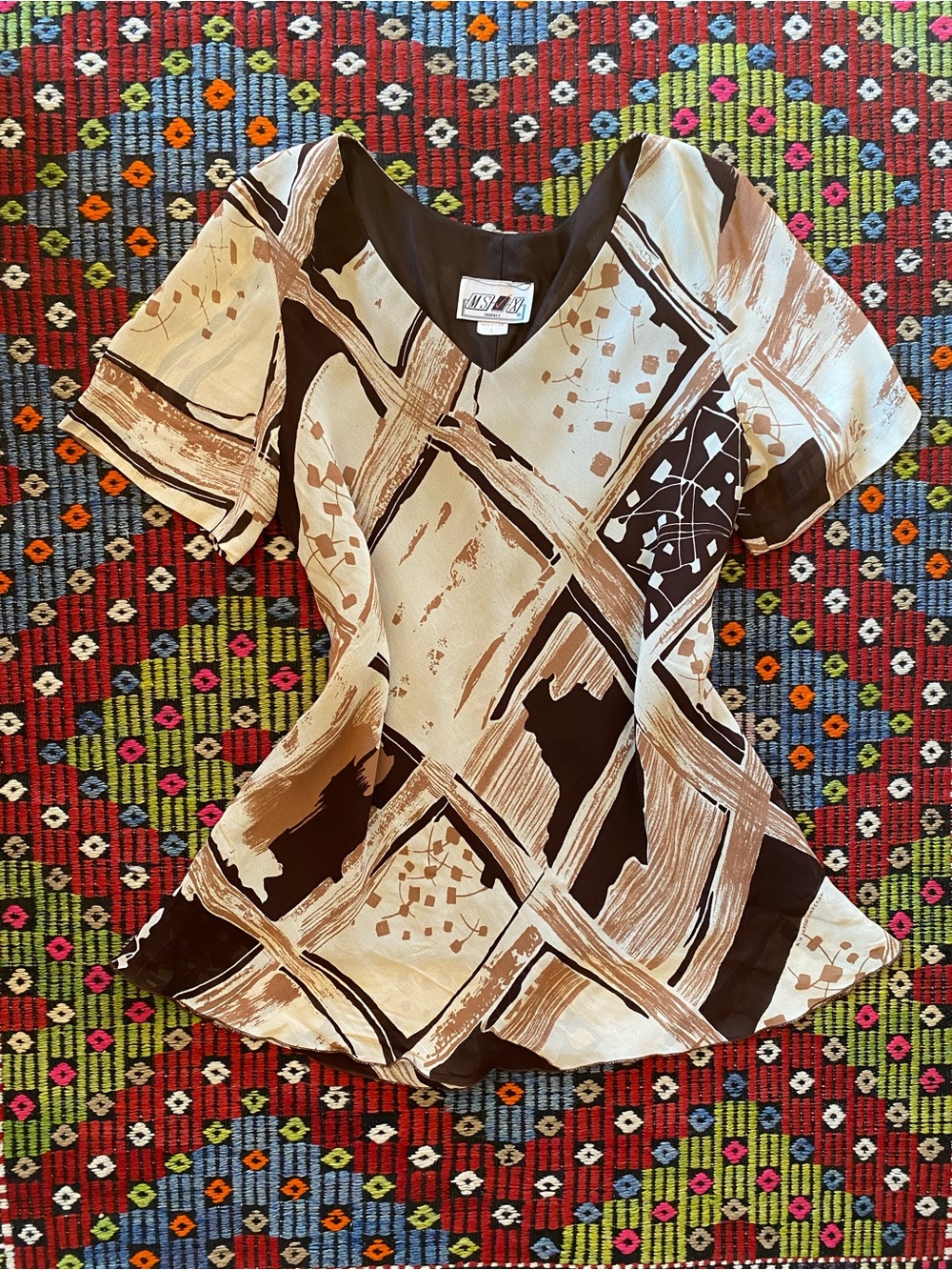 Abstract Print V-Neck Top